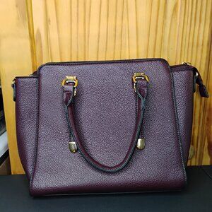 Medium Maroon/Wine Handbag – Gold Tone Accents – Gently Used – 10" x 12.5"
